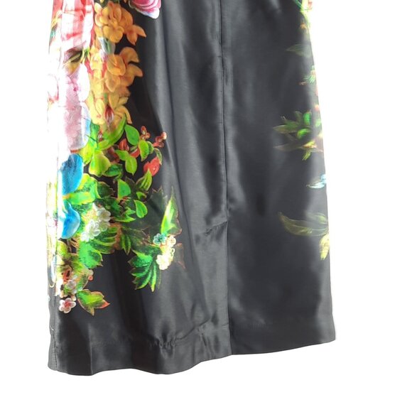 Size 10 Elegant Black Floral Summer Midi Evening Party Office Midi Skirt - Picture 3 of 9